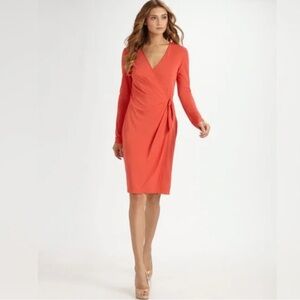 St. John Coral-Red Long-Sleeve Wrap Dress